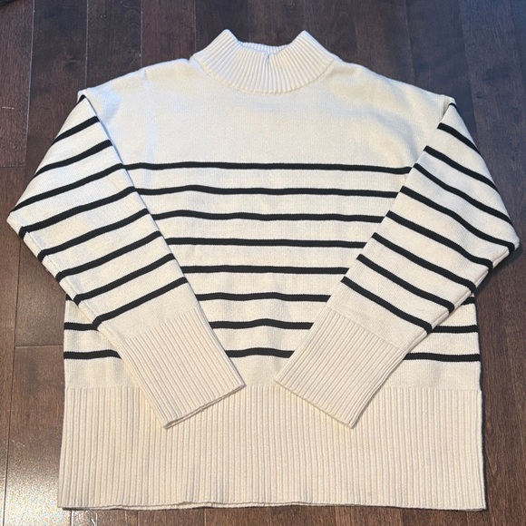 Ardene Sweaters - Ardene Black and White Striped Mock-neck sweater